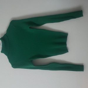 Green Ribbed Turtleneck Sweater
